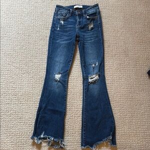 Flying Monkey Blue Flare Jeans with Distressed Hem
